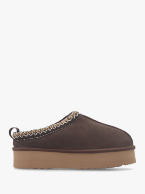 Somolly Brown Suede Shearling Platform Slippers