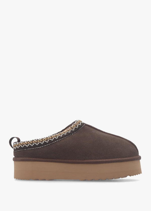 Somolly Brown Suede Shearling Platform Slippers