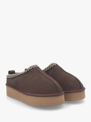 Somolly Brown Suede Shearling Platform Slippers