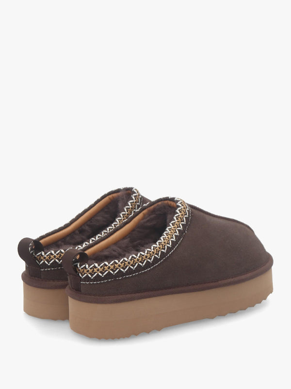 Somolly Brown Suede Shearling Platform Slippers