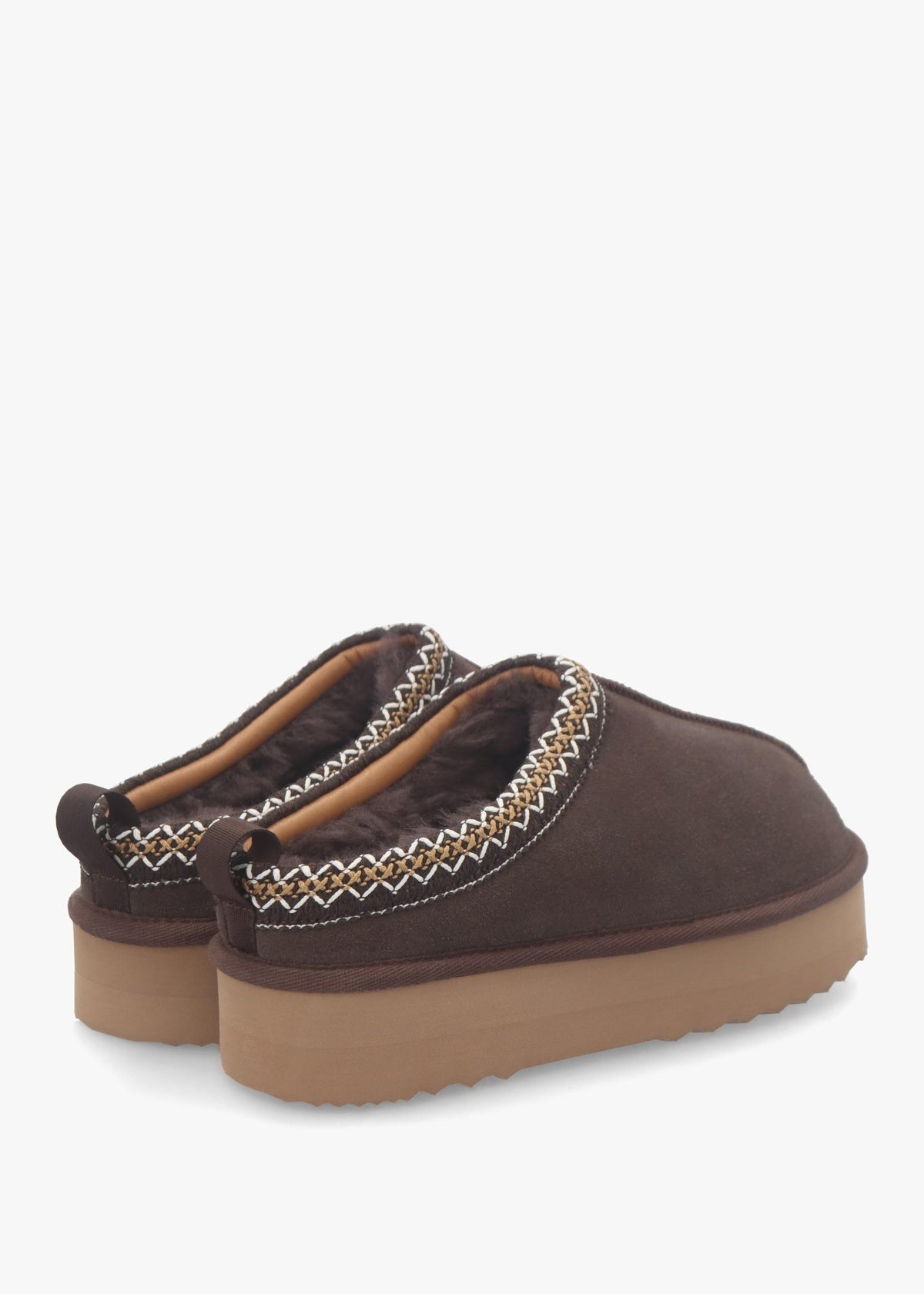 Somolly Brown Suede Shearling Platform Slippers