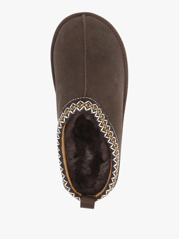 Somolly Brown Suede Shearling Platform Slippers