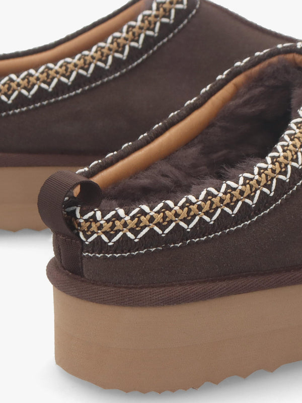 Somolly Brown Suede Shearling Platform Slippers