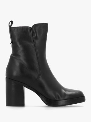 Mosie Black Leather Block Heel Ankle Boots