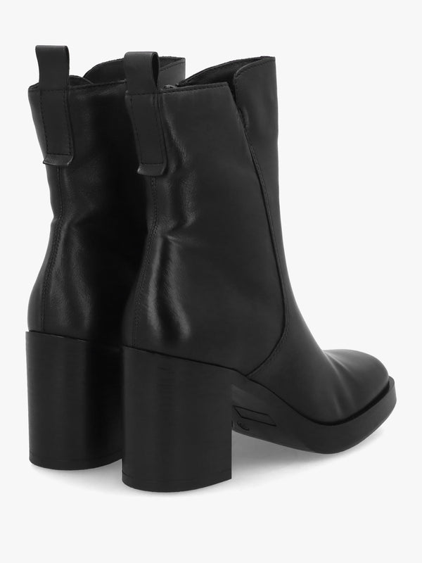 Mosie Black Leather Block Heel Ankle Boots