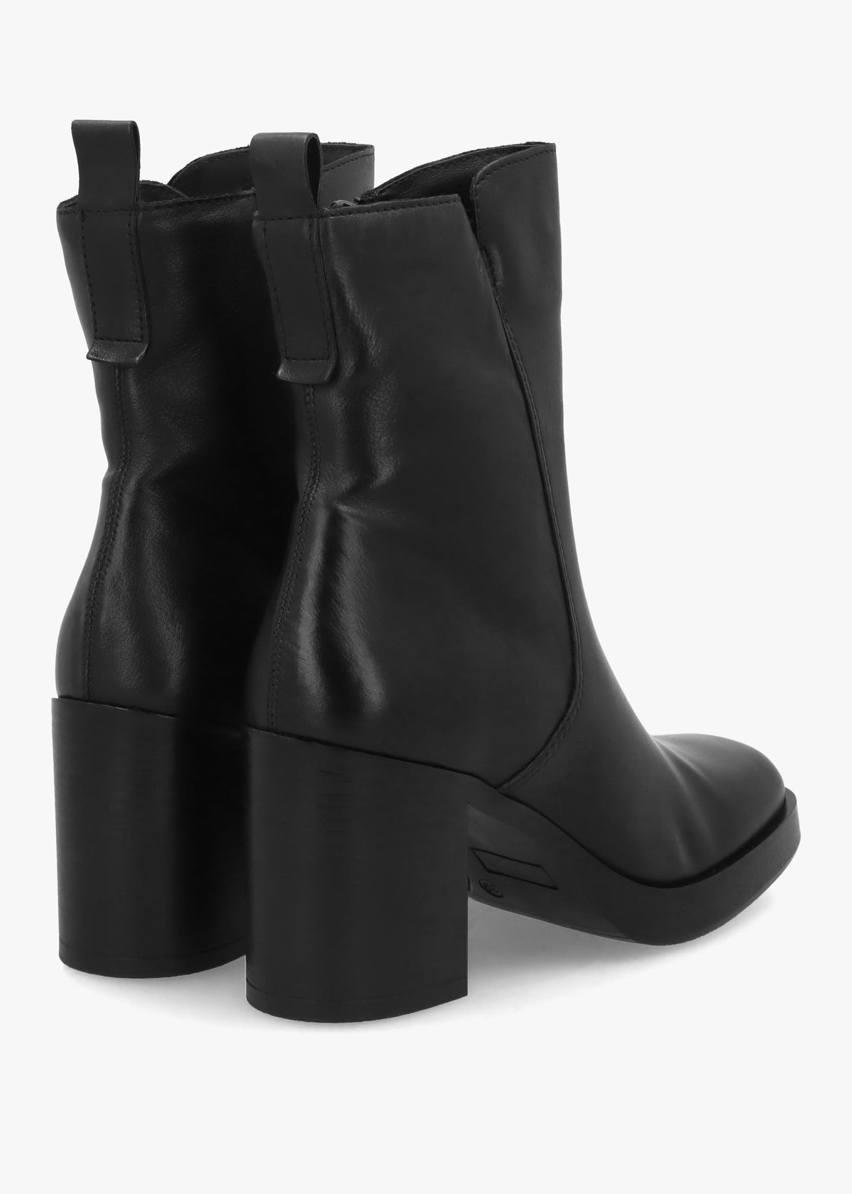 Mosie Black Leather Block Heel Ankle Boots
