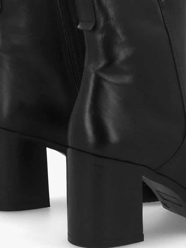 Mosie Black Leather Block Heel Ankle Boots