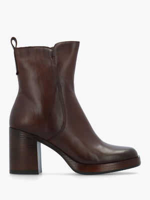 Mosie Brown Leather Block Heel Ankle Boots