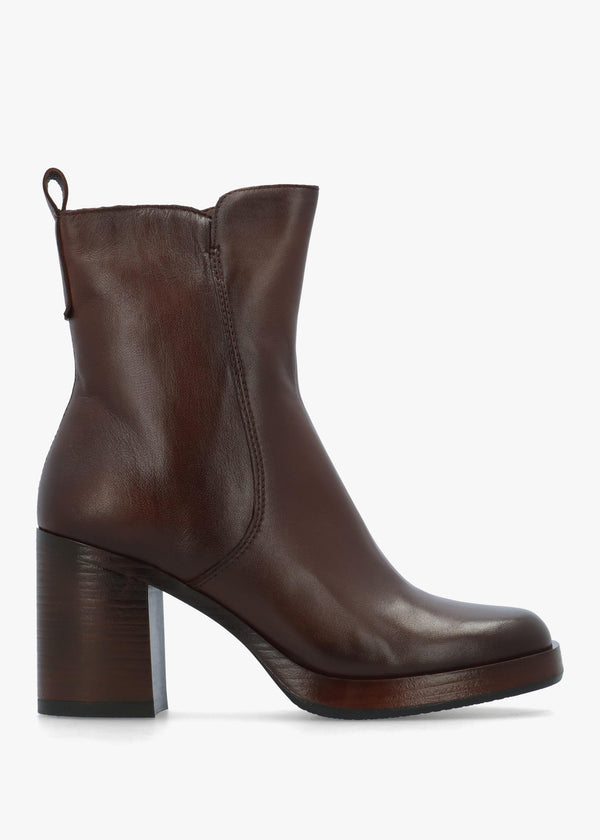 Mosie Brown Leather Block Heel Ankle Boots