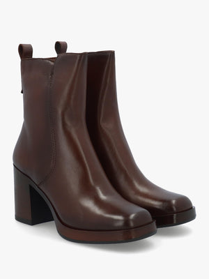 Mosie Brown Leather Block Heel Ankle Boots