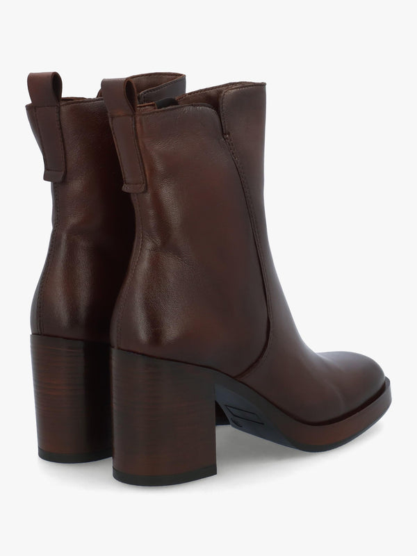 Mosie Brown Leather Block Heel Ankle Boots