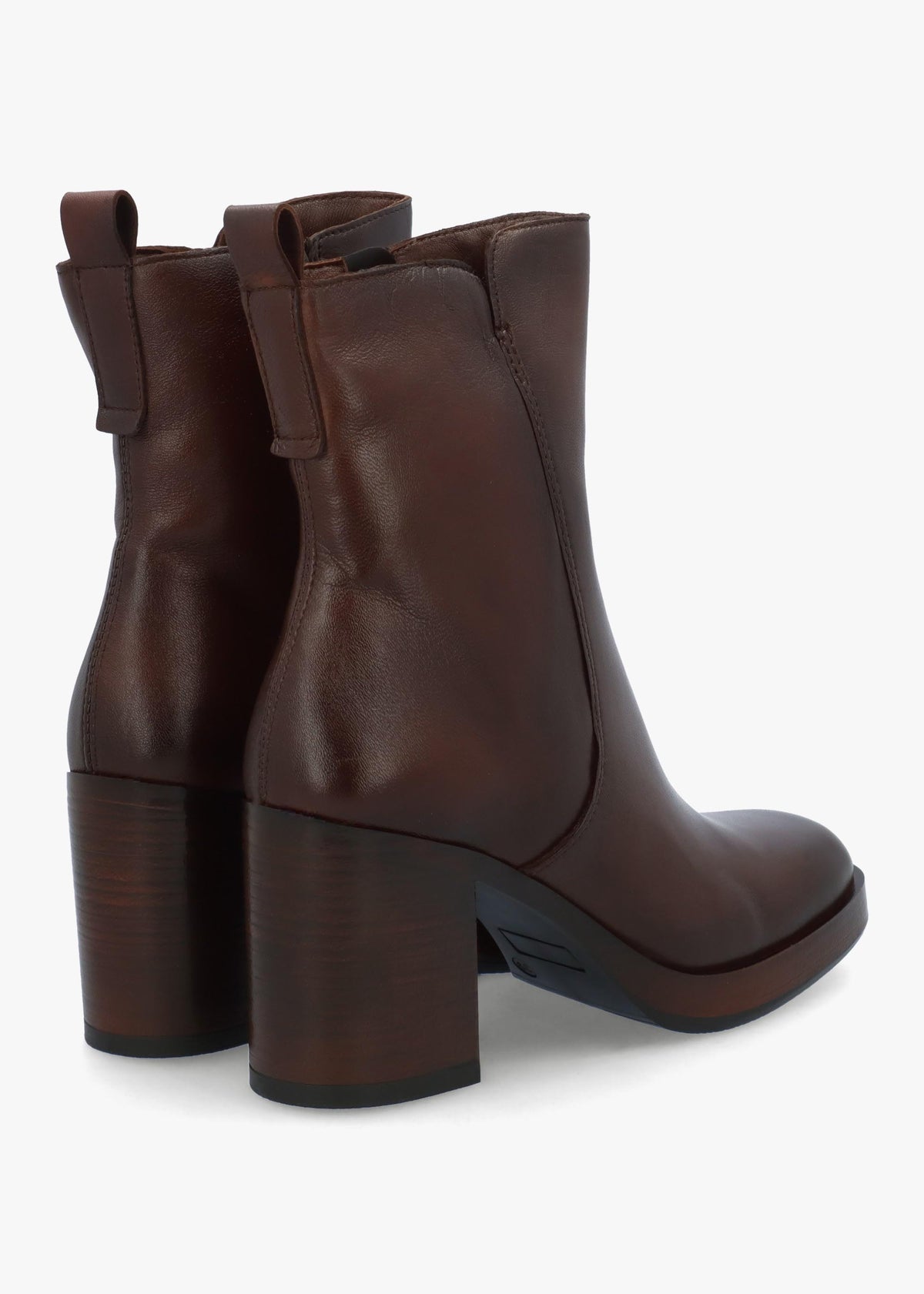 Mosie Brown Leather Block Heel Ankle Boots