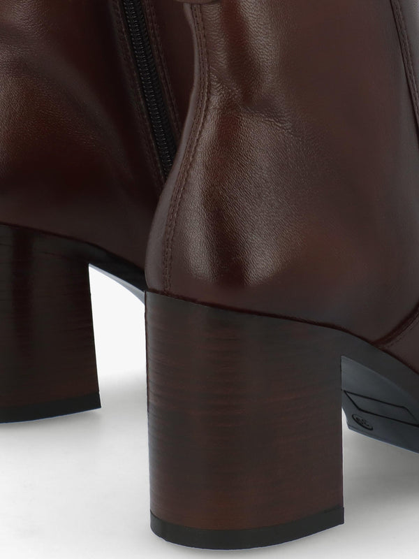 Mosie Brown Leather Block Heel Ankle Boots