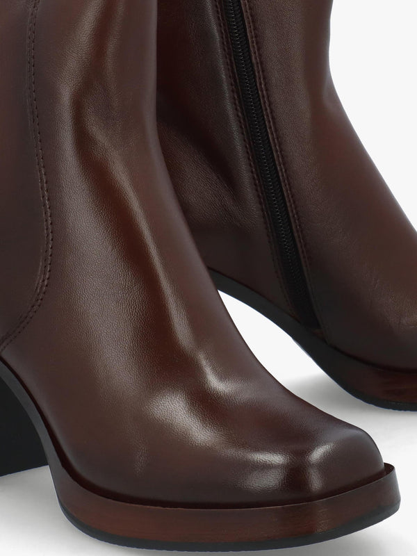 Mosie Brown Leather Block Heel Ankle Boots