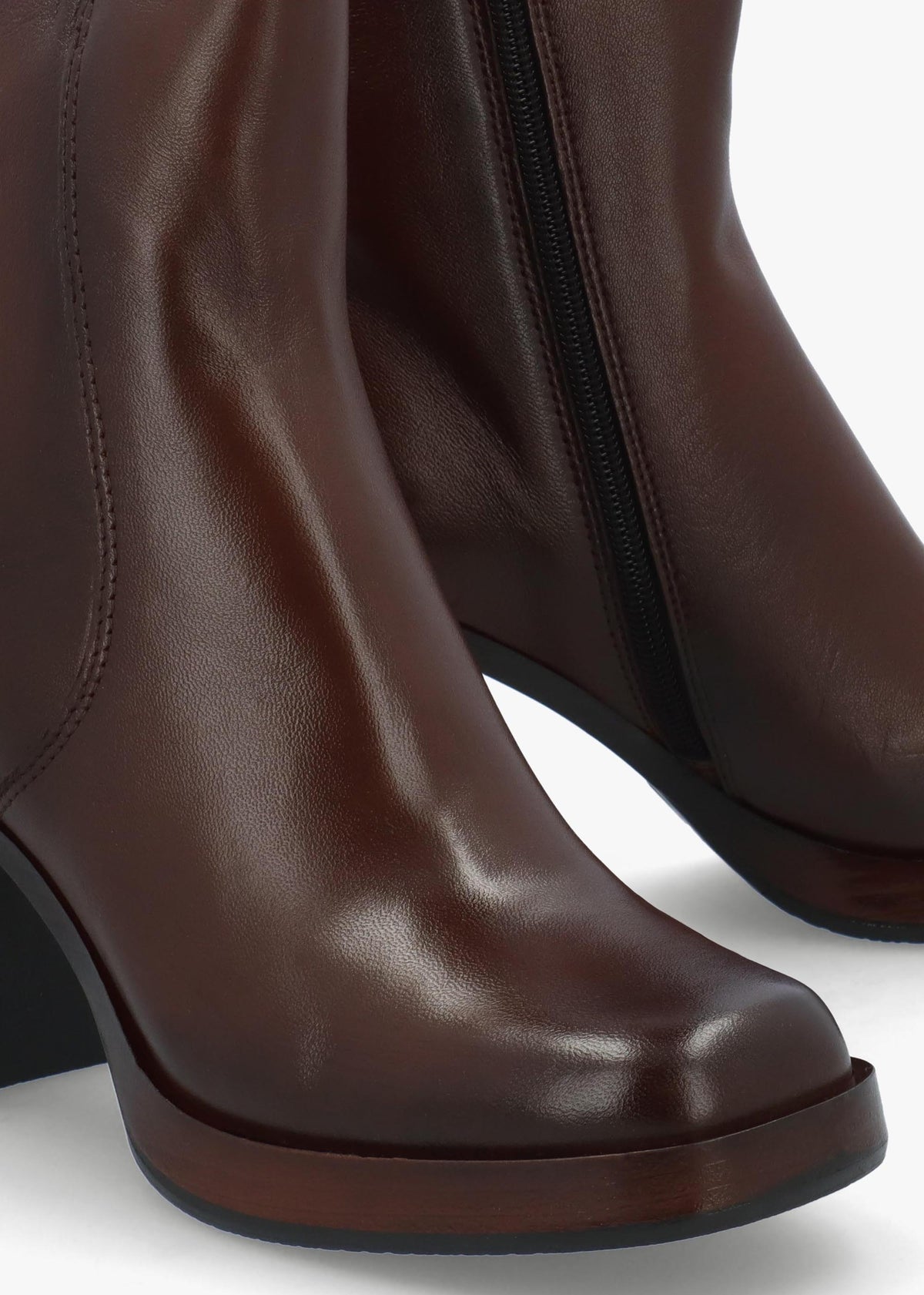 Mosie Brown Leather Block Heel Ankle Boots