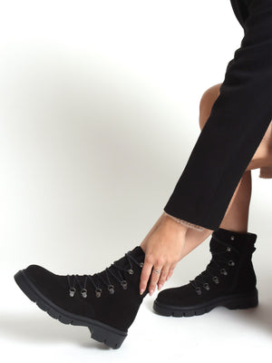 Liker Black Suede Hiker Boots