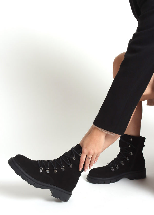 Liker Black Suede Hiker Boots