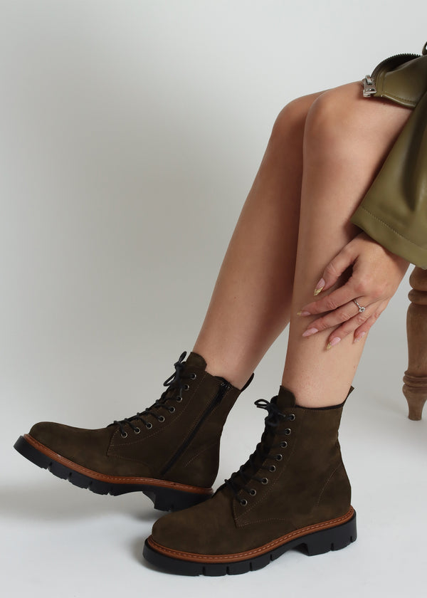 Lissy Green Suede Lace Up Ankle Boots