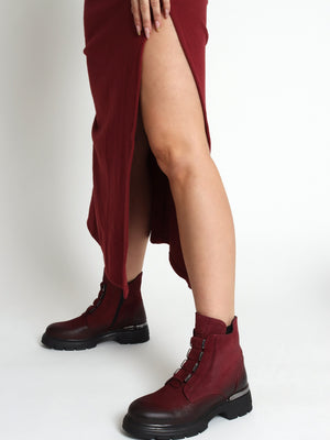Velar Burgundy Nubuck Elastic Front Ankle Boots
