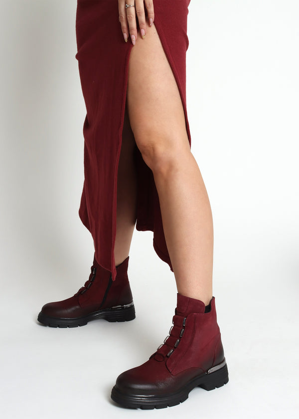 Velar Burgundy Nubuck Elastic Front Ankle Boots