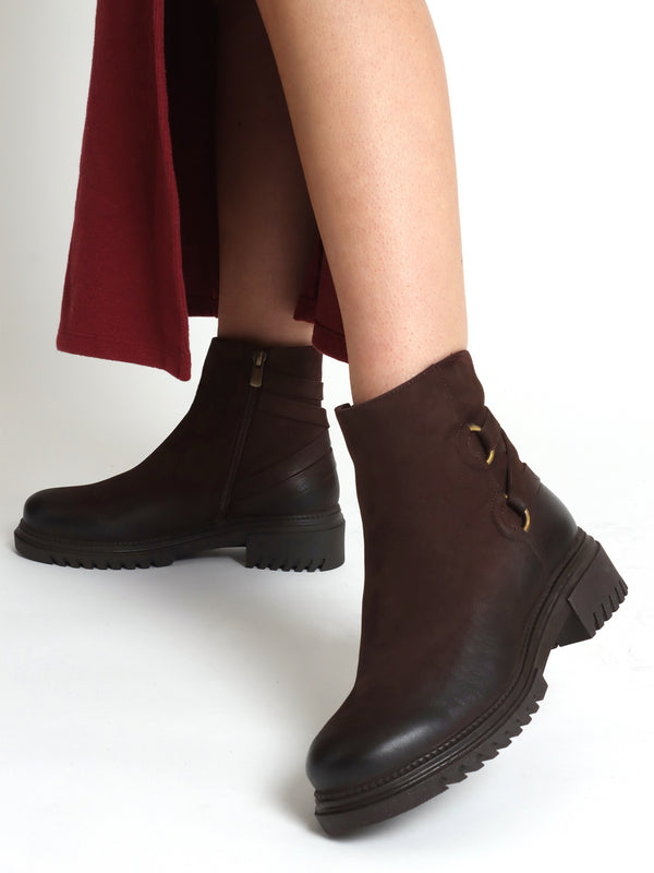 Valie Brown Nubuck Lace Back Ankle Boots