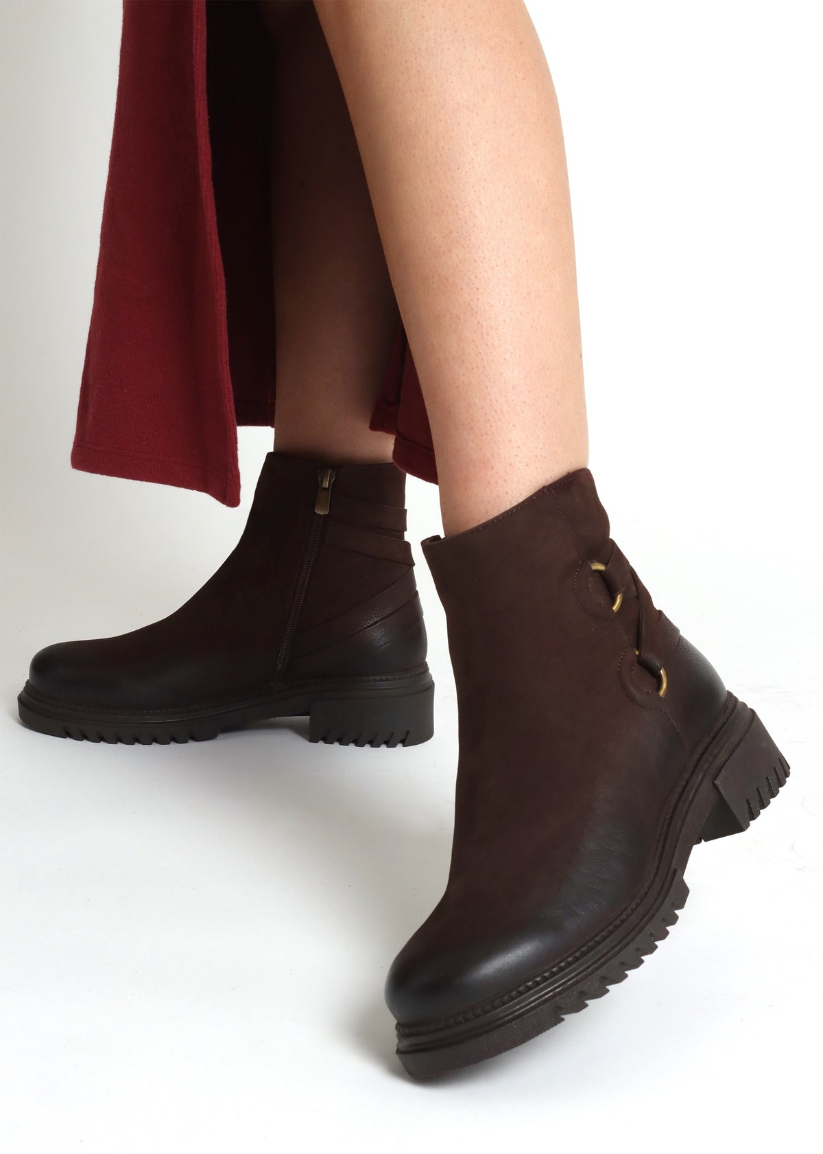 Valie Brown Nubuck Lace Back Ankle Boots