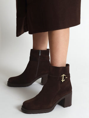 Itrim Brown Suede Block Heel Ankle Boots