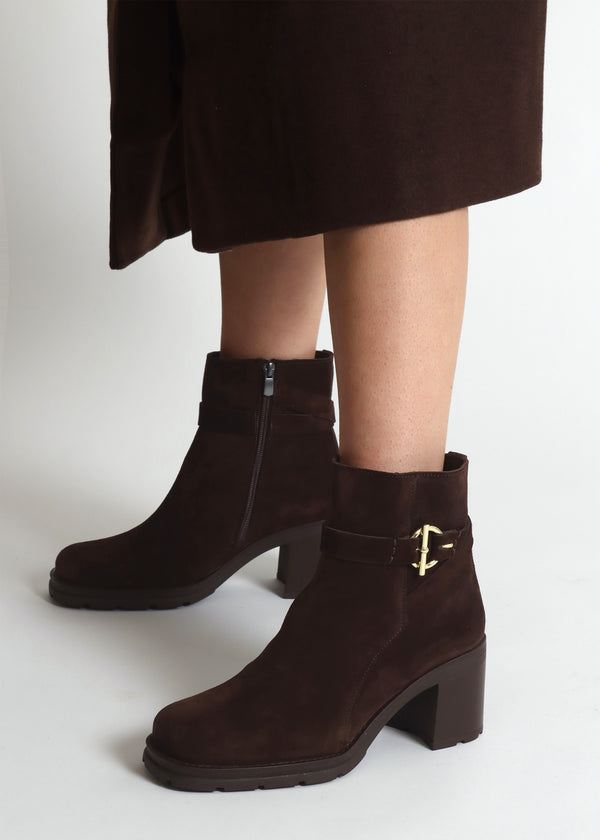 Itrim Brown Suede Block Heel Ankle Boots