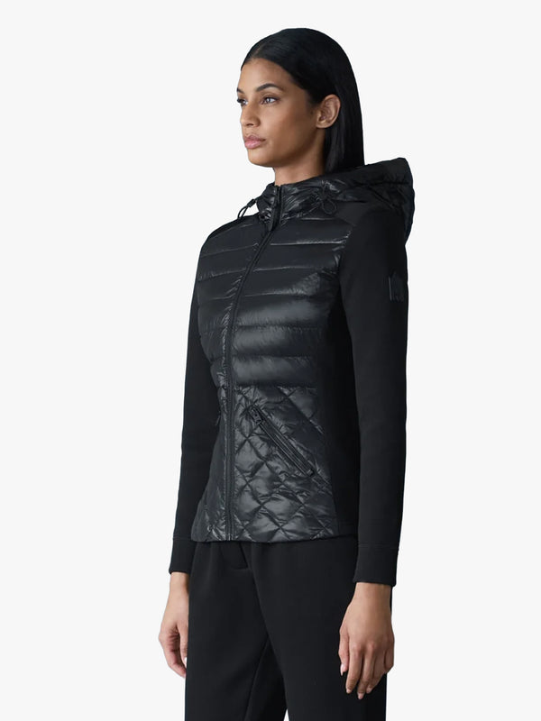 AGATHA Black Quilted Mixed-Media Hooded Jacket