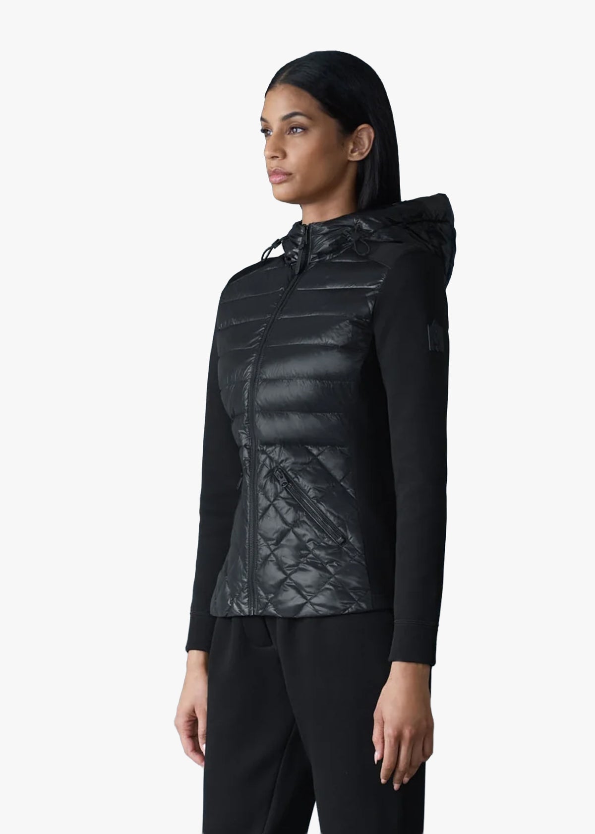 AGATHA Black Quilted Mixed-Media Hooded Jacket