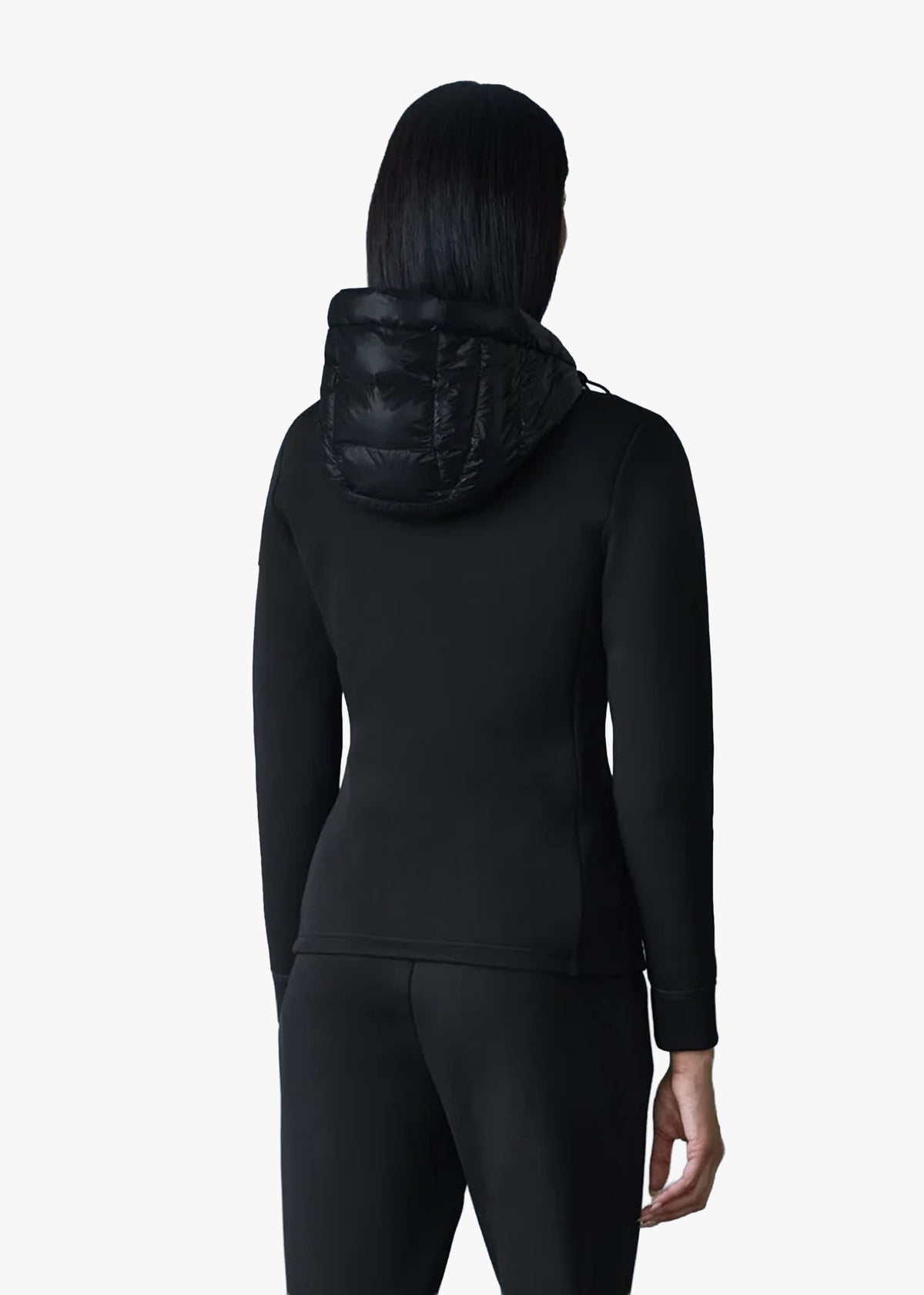 AGATHA Black Quilted Mixed-Media Hooded Jacket