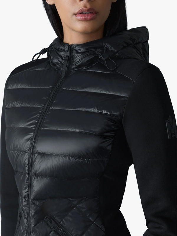 AGATHA Black Quilted Mixed-Media Hooded Jacket