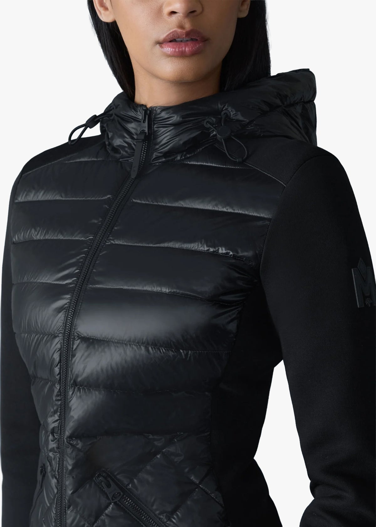 AGATHA Black Quilted Mixed-Media Hooded Jacket