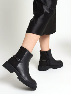 Roxie Black Leather & Nubuck Chunky Ankle Boots