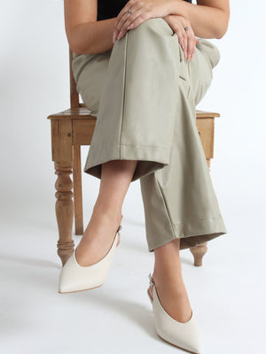 Siamma Cream Leather Kitten Heel Sling Backs