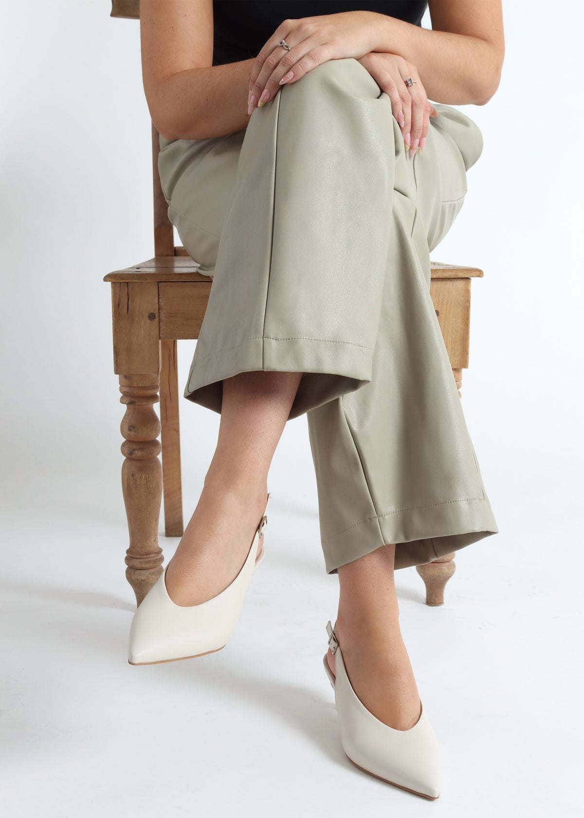 Siamma Cream Leather Kitten Heel Sling Backs