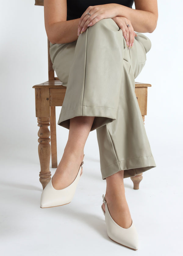 Siamma Cream Leather Kitten Heel Sling Backs