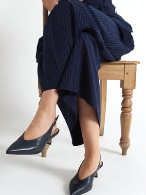 Siamma Navy Leather Kitten Heel Sling Backs