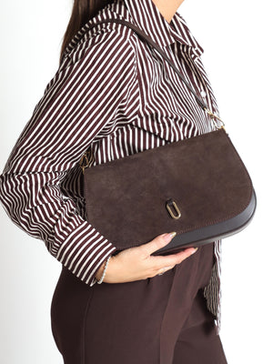 Inflap Brown Suede & Leather Cross-Body Bag