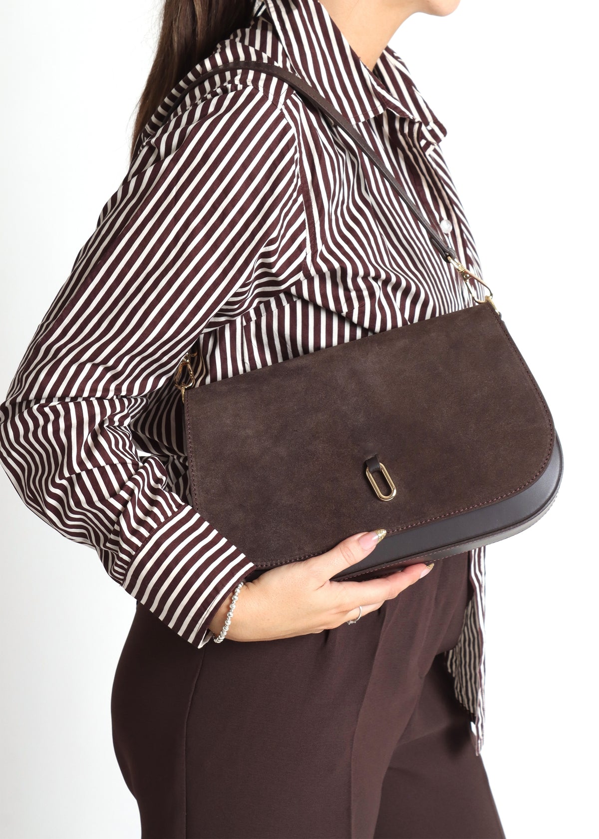Inflap Brown Suede & Leather Cross-Body Bag