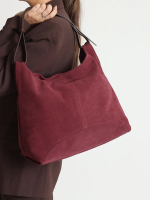 Inhobo Burgundy Suede Slouchy Hobo Bag