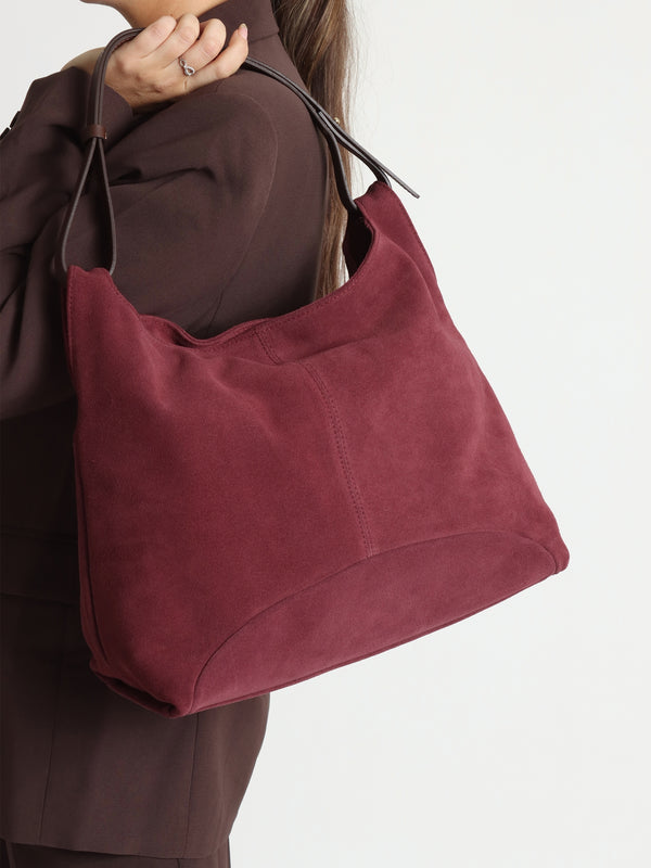 Inhobo Burgundy Suede Slouchy Hobo Bag