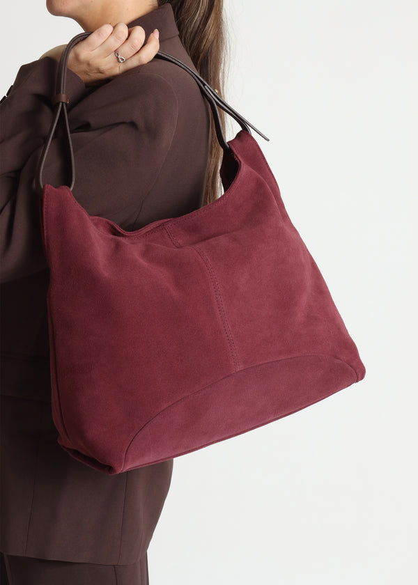 Inhobo Burgundy Suede Slouchy Hobo Bag