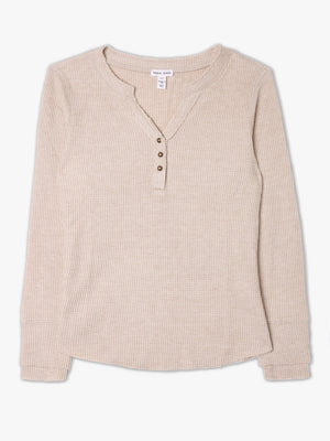 Henley Waffle Beige Long-Sleeve Top