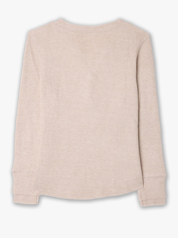 Henley Waffle Beige Long-Sleeve Top
