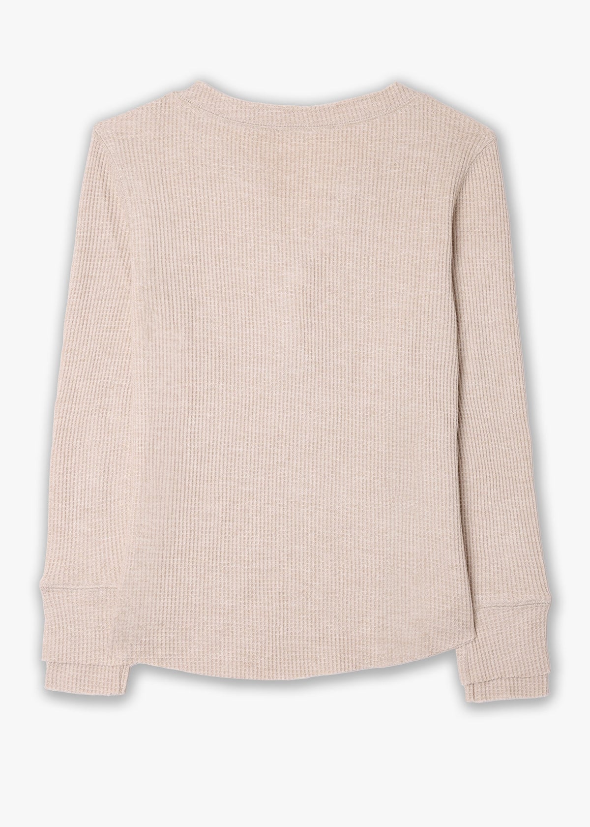 Henley Waffle Beige Long-Sleeve Top