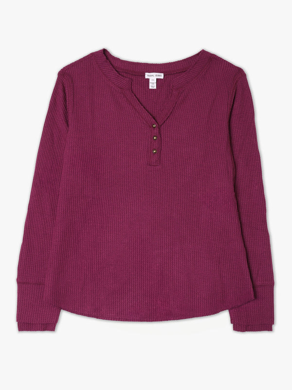 Henley Waffle Purple Long-Sleeve Top