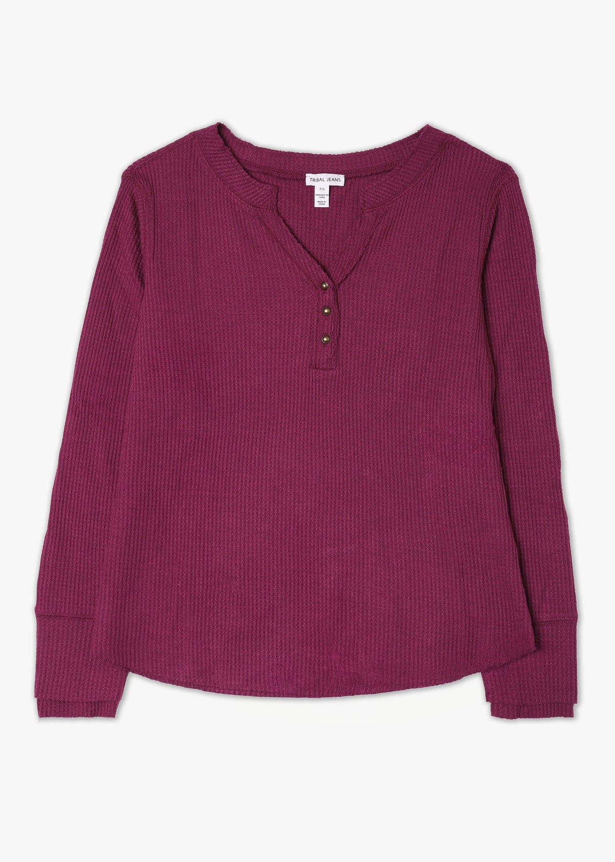 Henley Waffle Purple Long-Sleeve Top