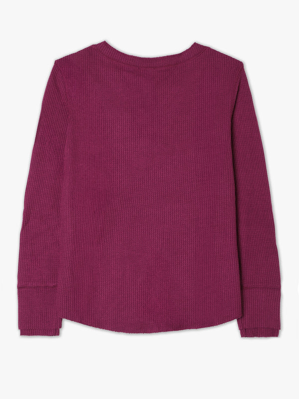 Henley Waffle Purple Long-Sleeve Top