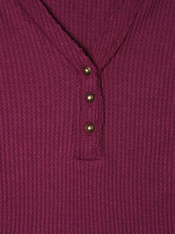 Henley Waffle Purple Long-Sleeve Top